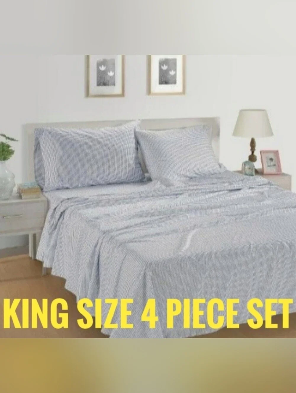 King Size 100% Organic Cotton 4 Piece Sheet Set (Light Blue Polka Dot De…